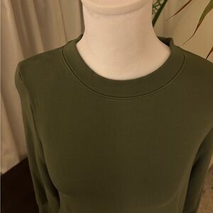 Olive Green Crew Neck Sweatshirt Dress with Pockets!